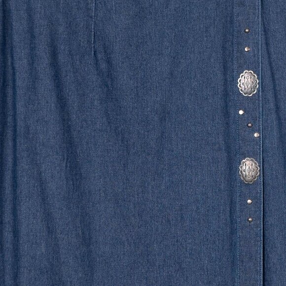 River Ridge VTG Denim Maxi Skirt 10 Womens Western Silver Button Elastic Waist - Picture 3 of 6